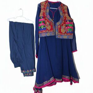 Rang Ja 3-Piece Navy Blue(kurta) & Embroidered Koti Set- Medium